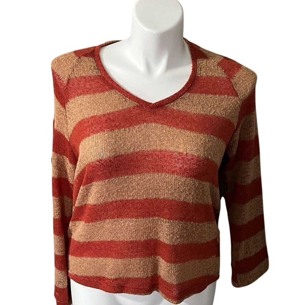 Umgee Striped Scoop Neck Long Sleeve Sweater Women's Size Medium